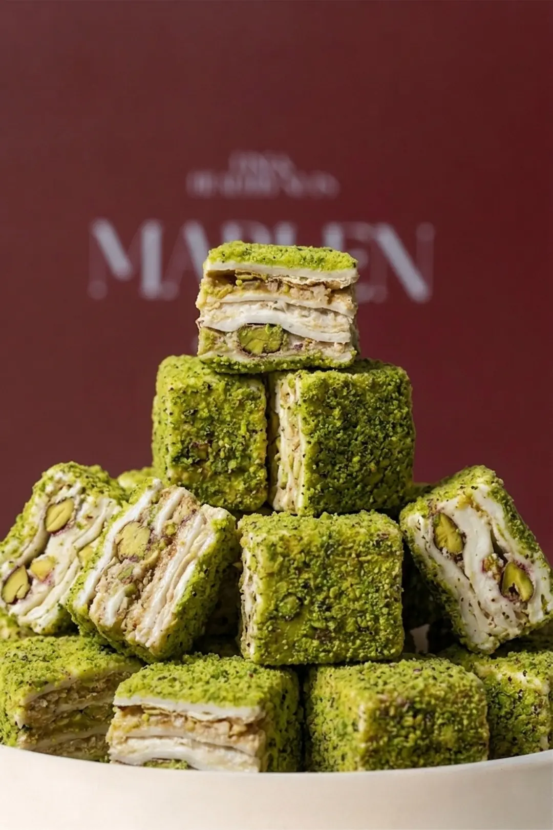Toz Fıstık Kaplı Fıstıklı Baklava Parçacıklı Baklava Lokum