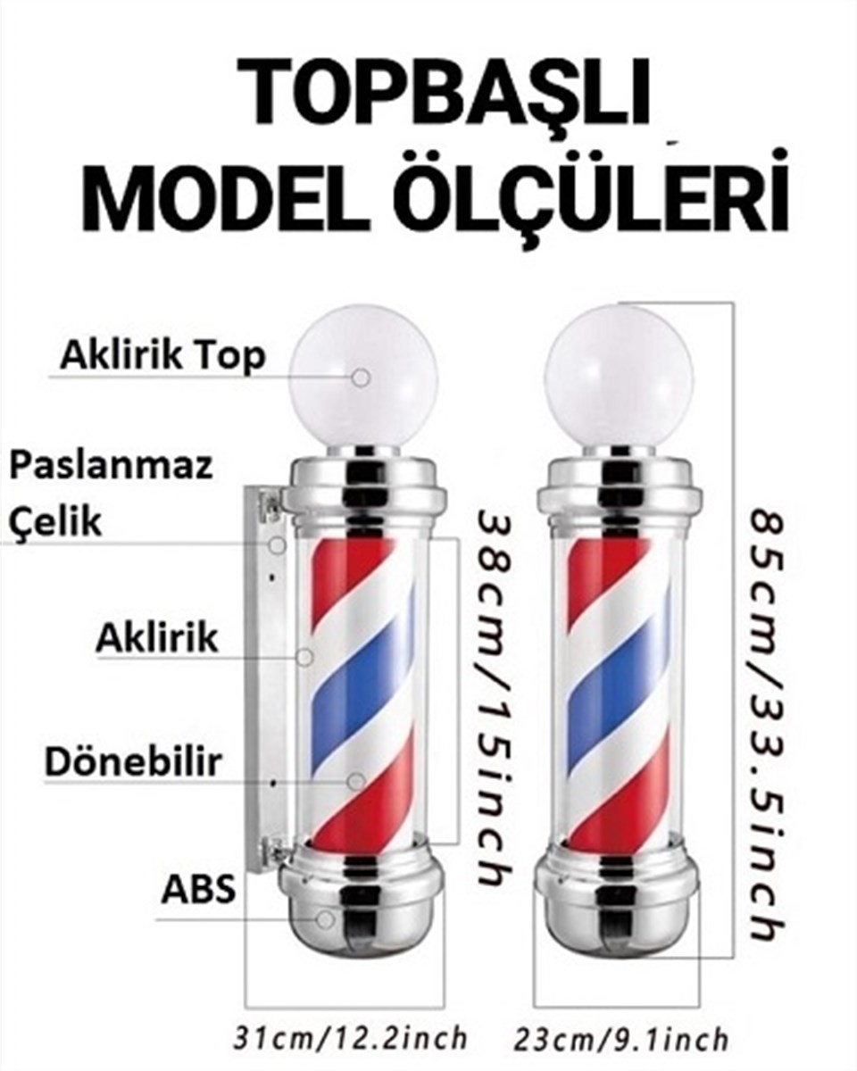 Gümüş Topbaşlı Berber Direği 85 cm