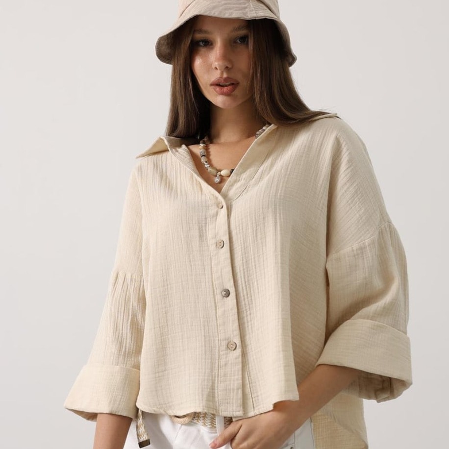 Kolları Double Müslin Gömlek