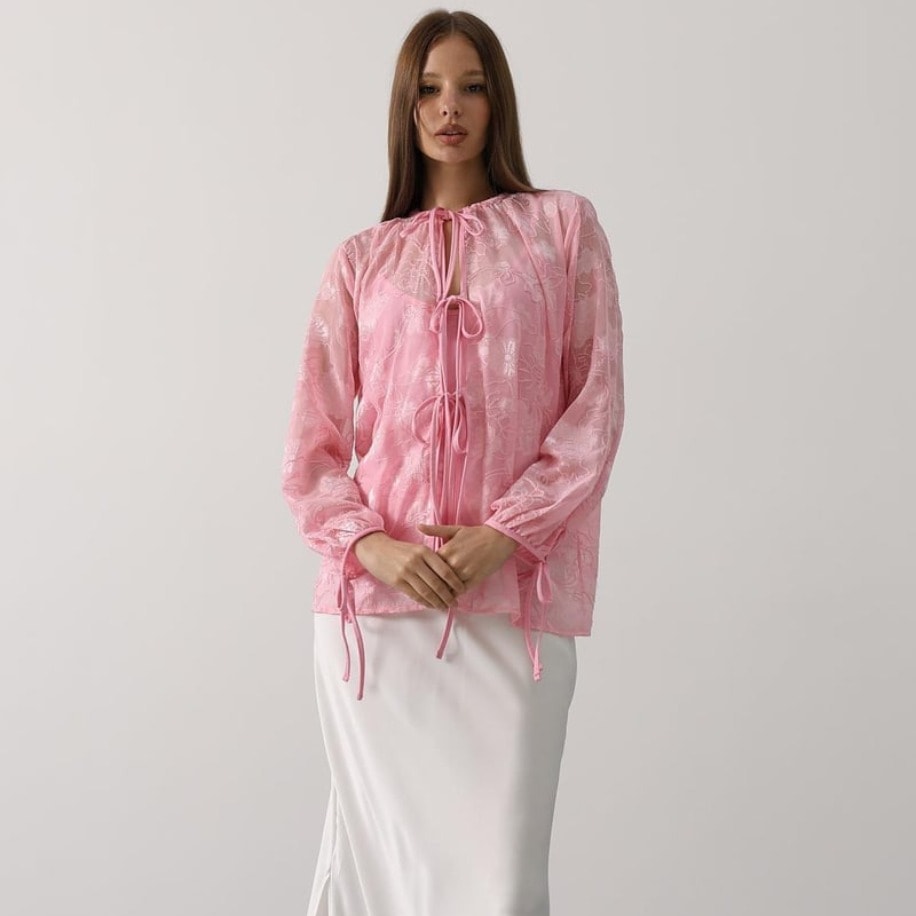 Şifon Desenli Bağlamalı Bluz