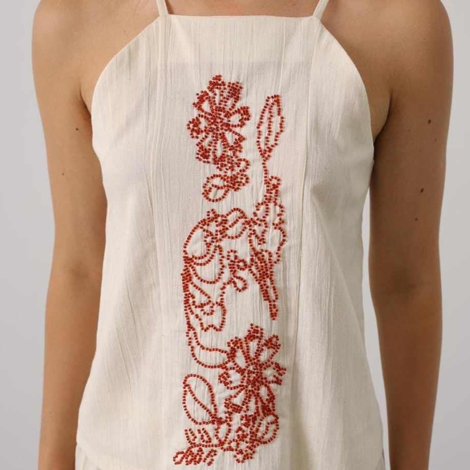 Boncuk İşlemeli Askılı Pantolon Takım