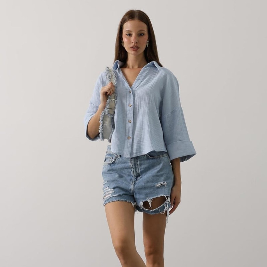 Kolları Double Müslin Gömlek