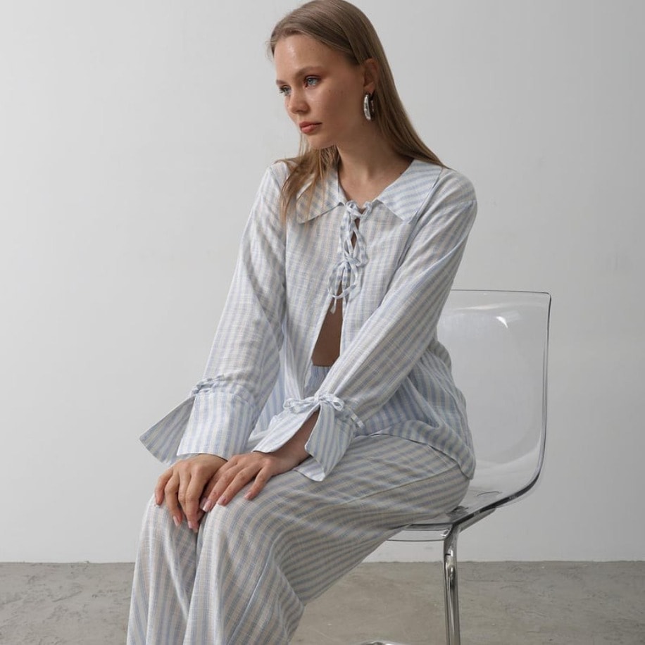 Çizgili Bağlamalı Pantolon Takım