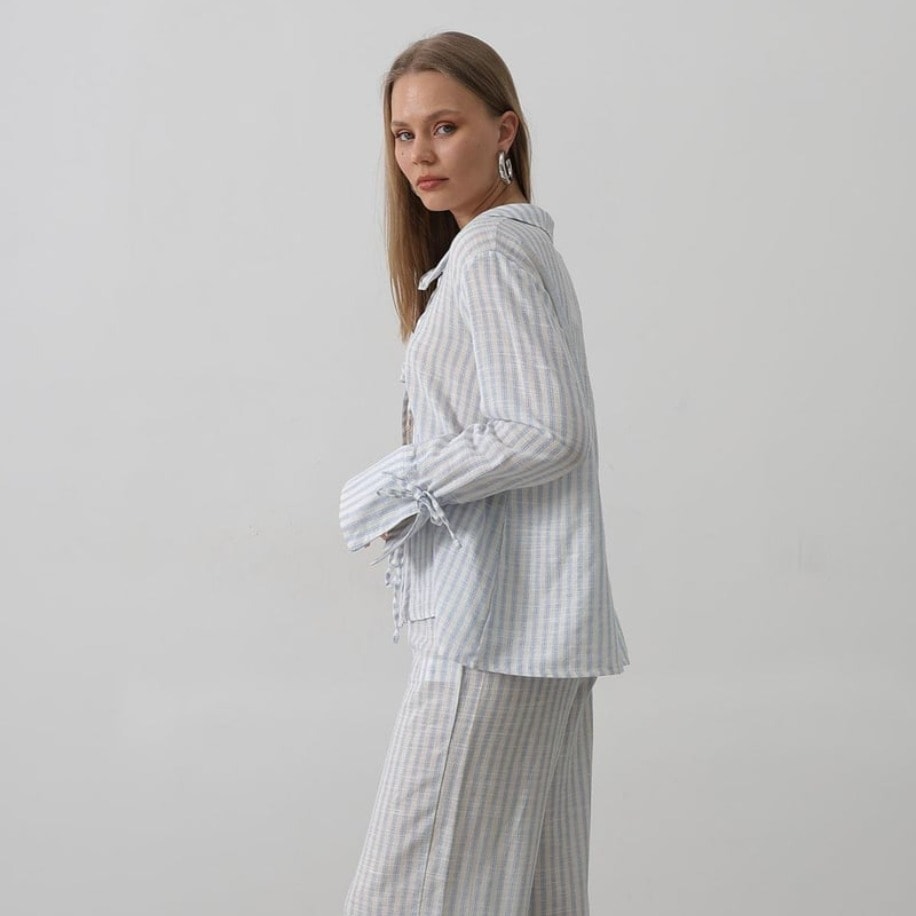 Çizgili Bağlamalı Pantolon Takım