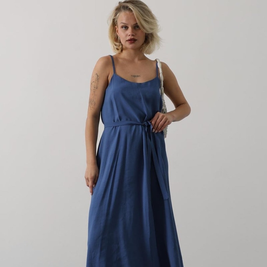 Askılı Basic Uzun Elbise