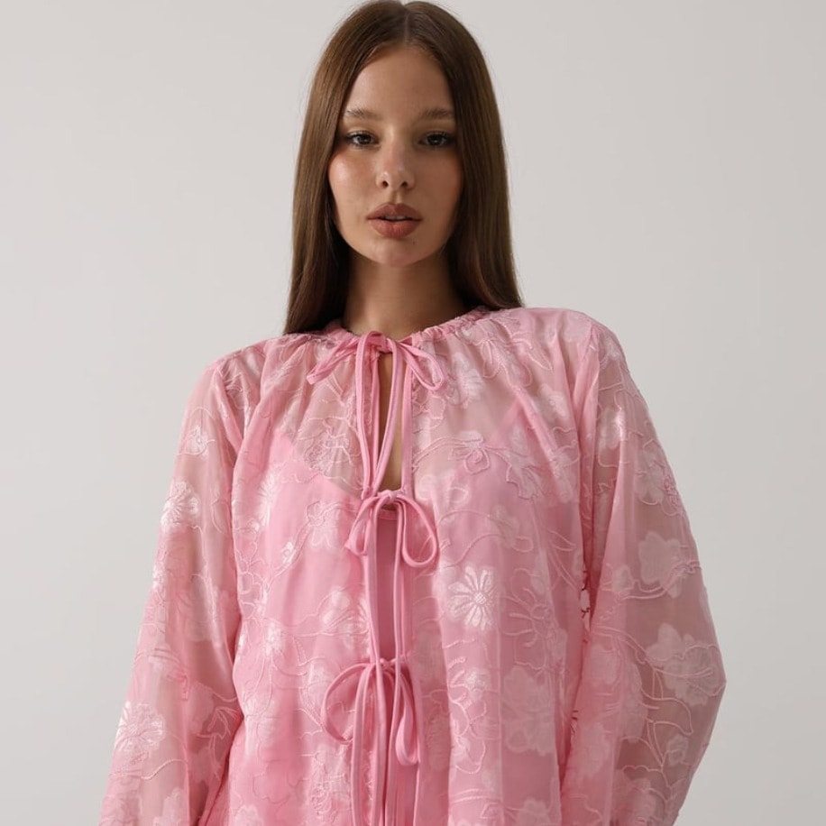 Şifon Desenli Bağlamalı Bluz