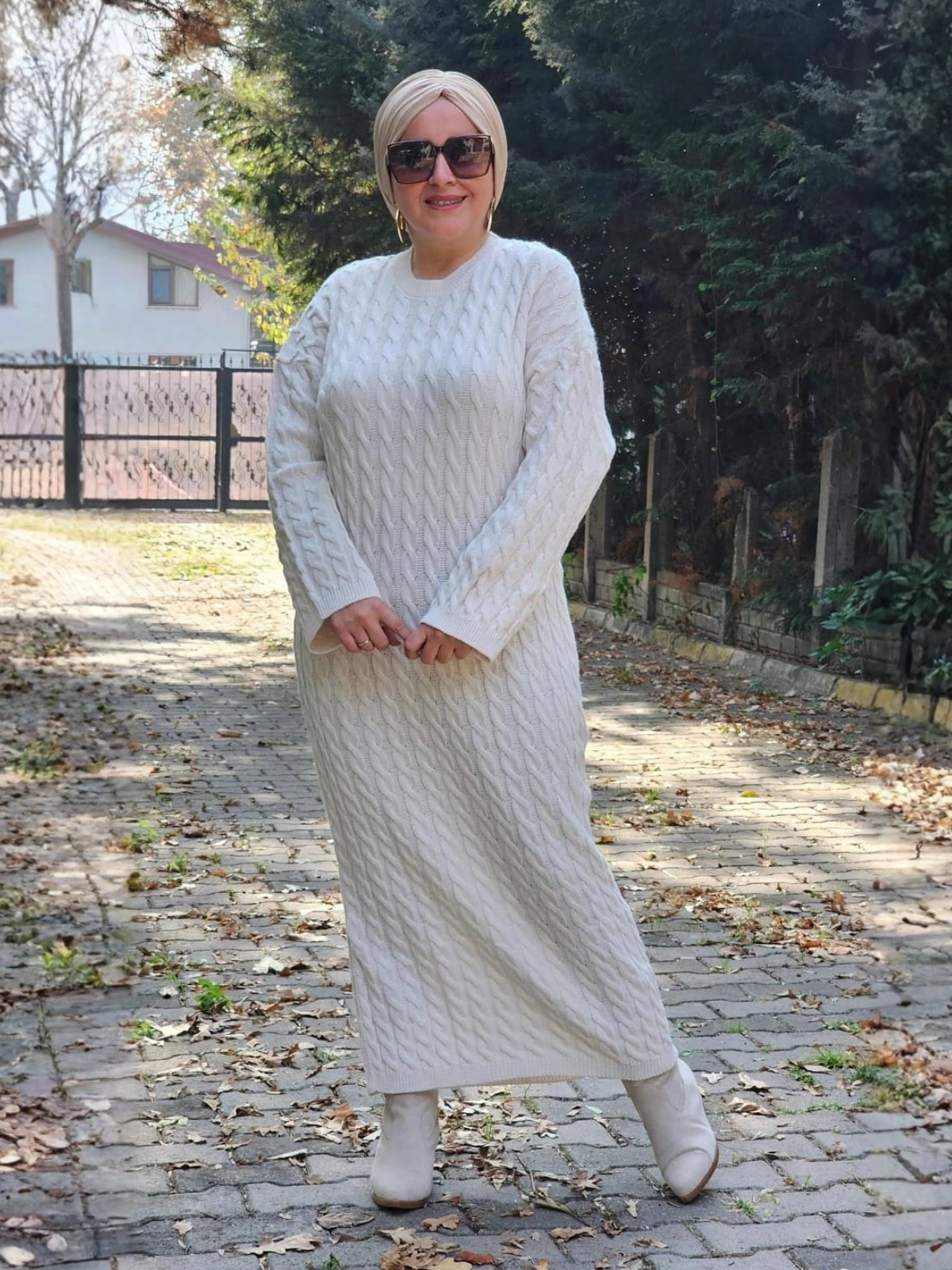 Full Likra Triko Elbise - Ekru