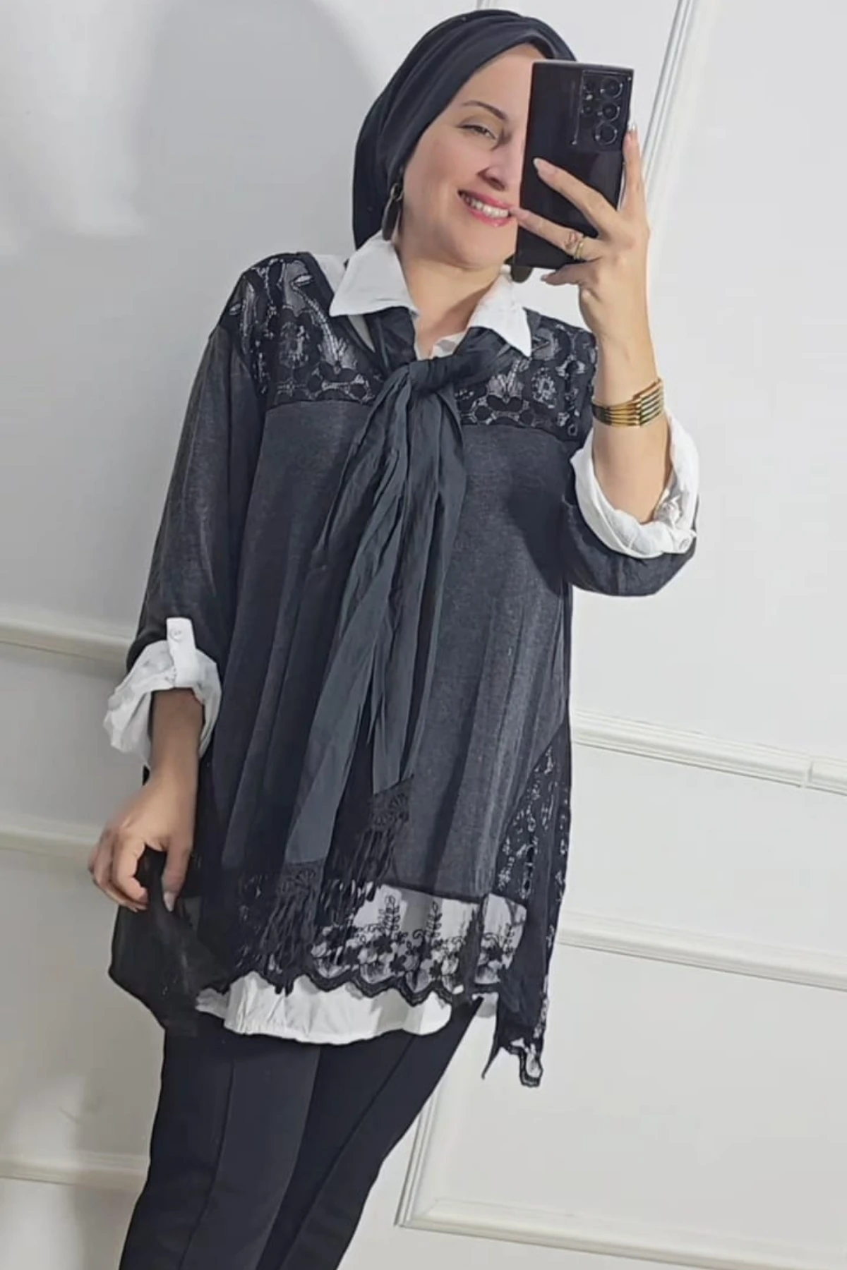 İtalyan Üçlü Takım Gömlek Fular ve File