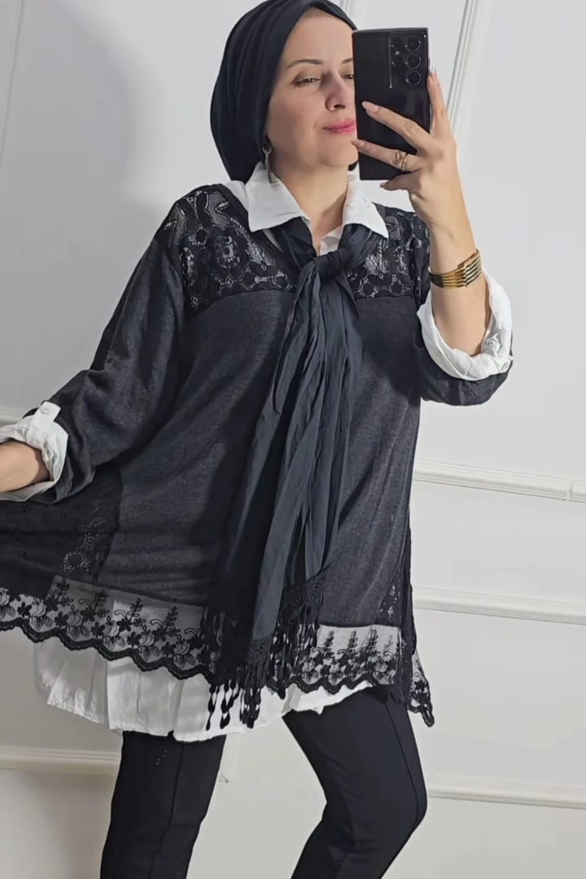 İtalyan Üçlü Takım Gömlek Fular ve File