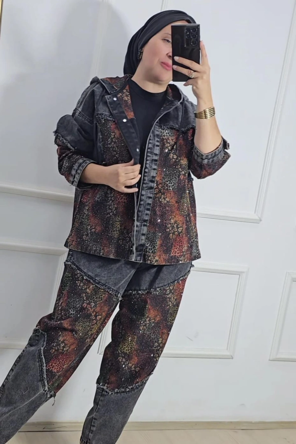 Taş Detaylı Desenli Takım 