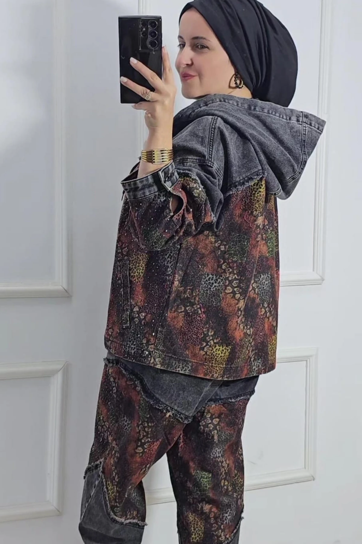 Taş Detaylı Desenli Takım 