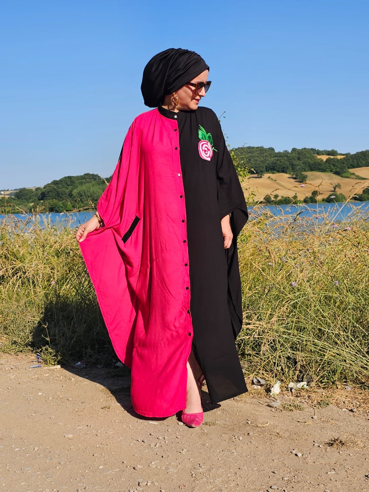FUŞYA-SİYAH NAKIŞLI ELBİSE