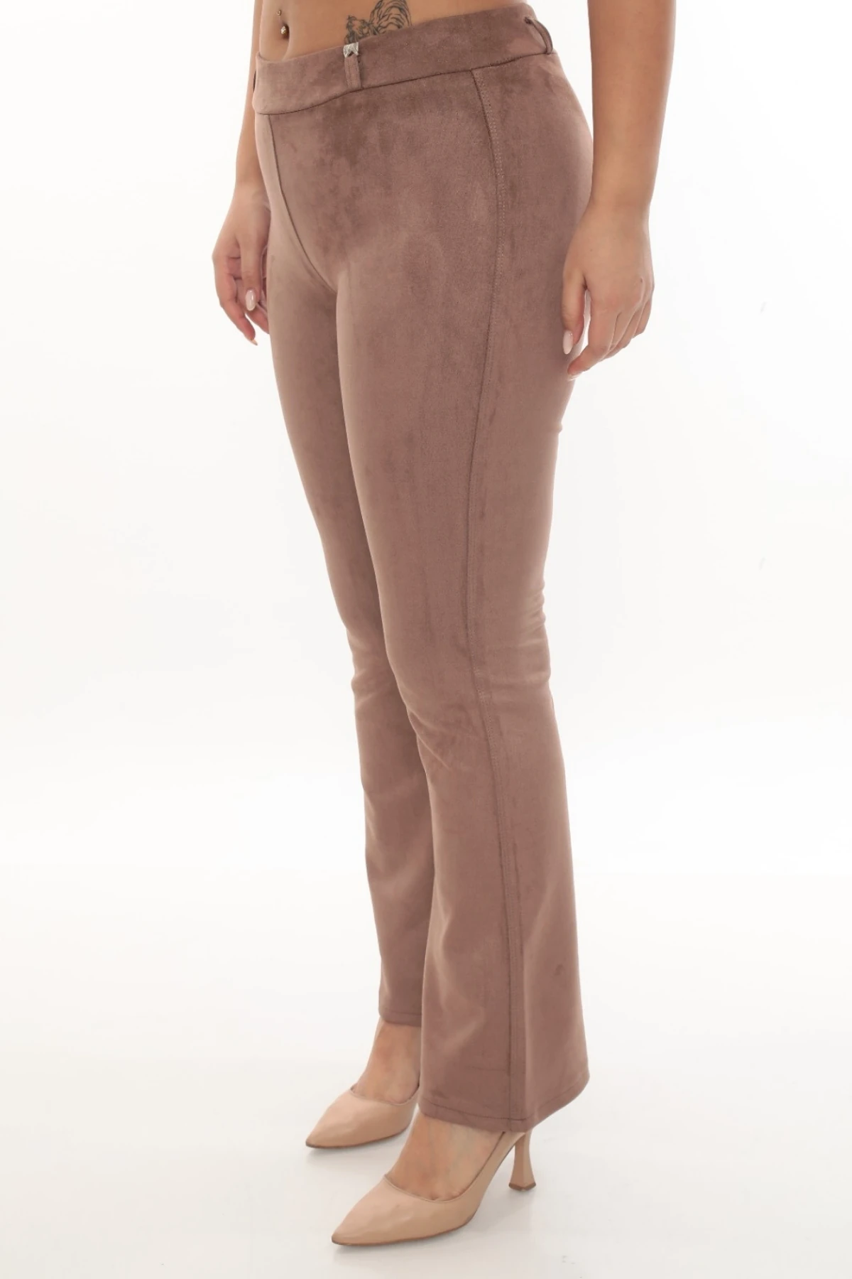 Süet Sihirli İspanyol Punto Pantolon  - Vizon