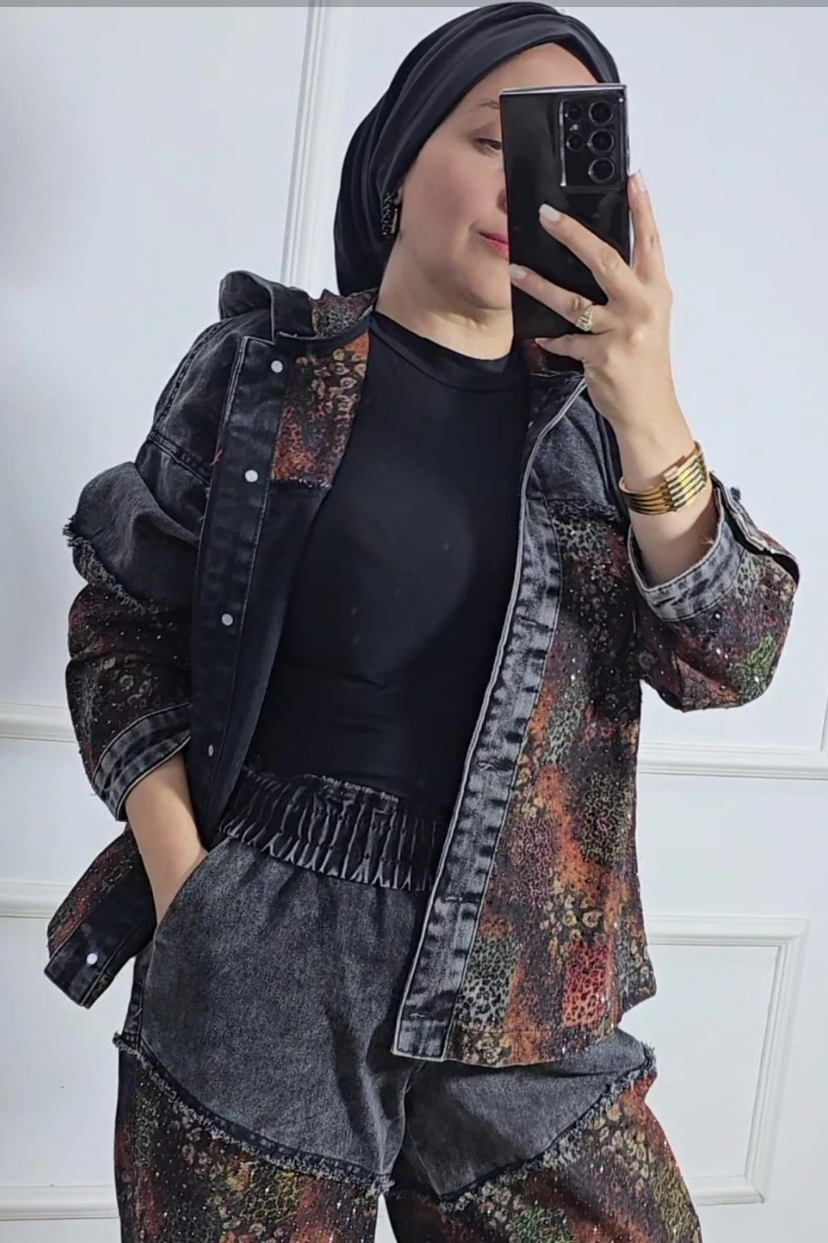 Taş Detaylı Desenli Takım 