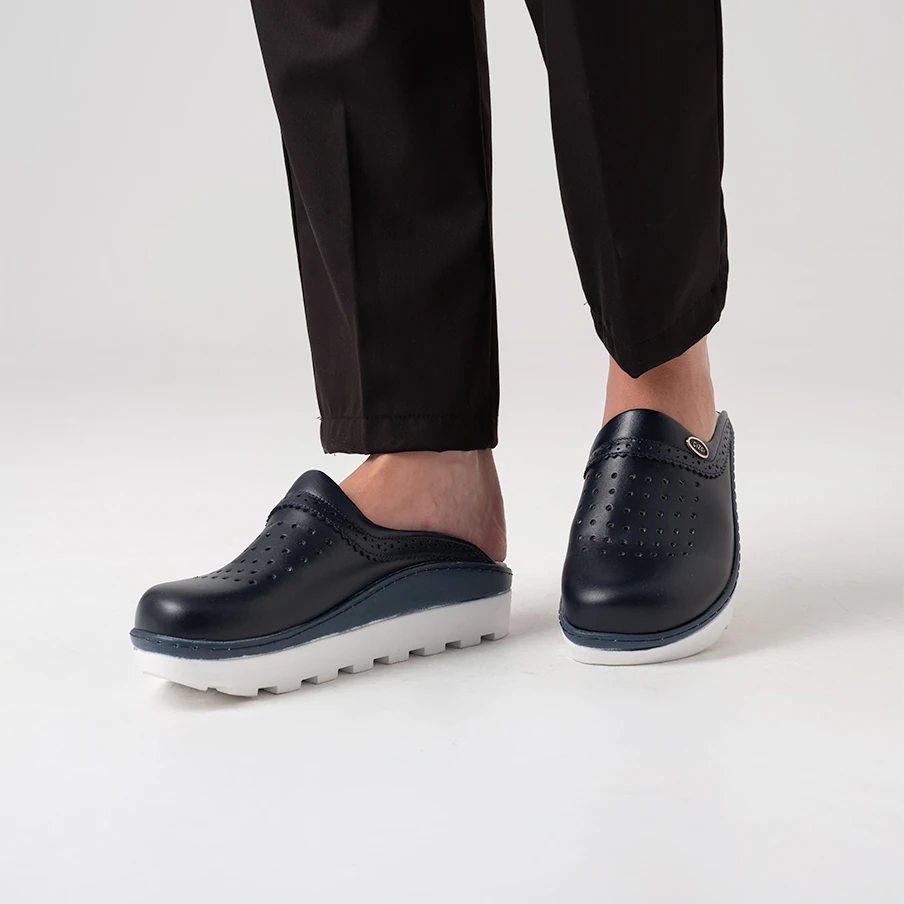 Lacivert Bayan Gold Fit Deri Sabo Terlik