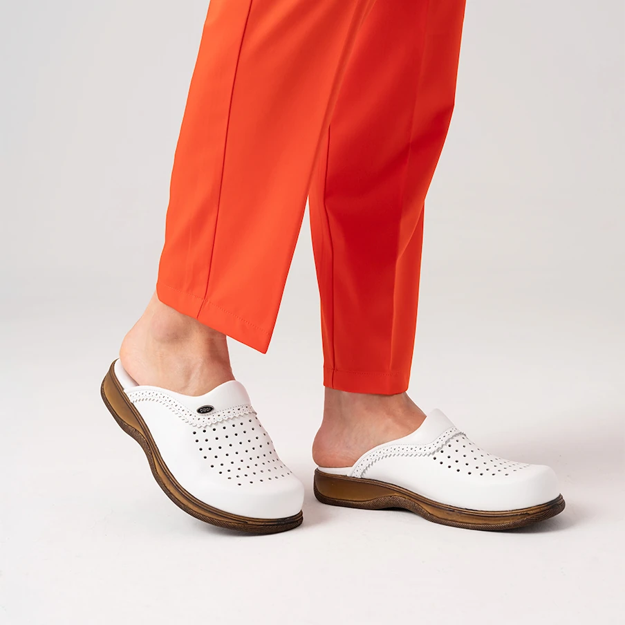 Beyaz Erkek Klasik Gold Deri Sabo Terlik (%100 HAKİKİ DERİ)