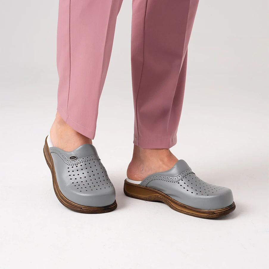 Gri Erkek Klasik Gold Deri Sabo Terlik (%100 HAKİKİ DERİ)