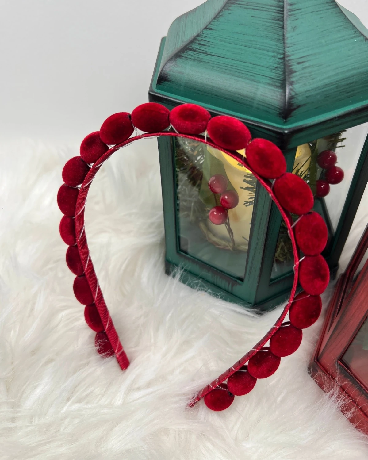 BORDO KADİFE DAMLA DETAYLI TAÇ - Bordo