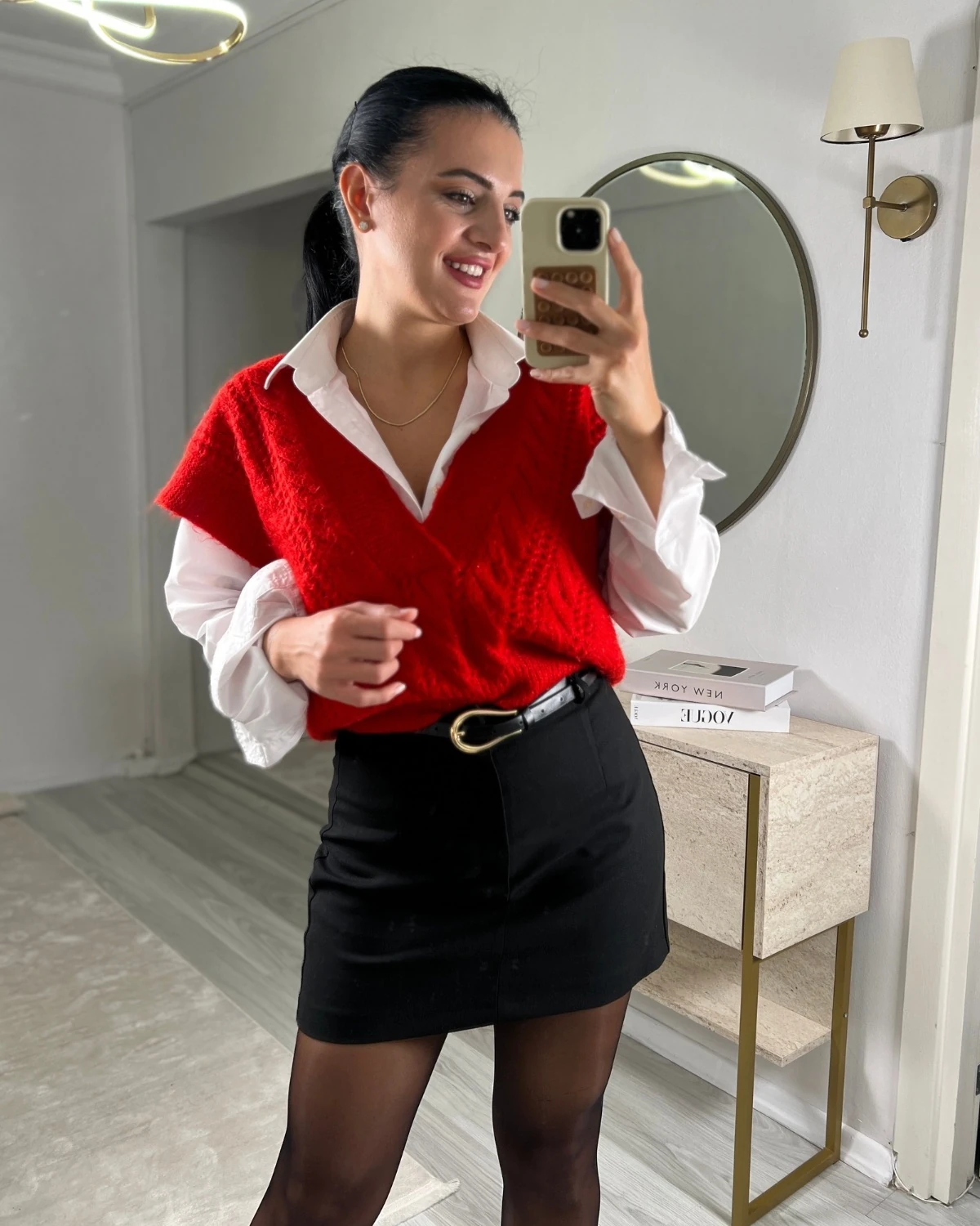 GOLD TOKALI KEMERLİ TOK KUMAŞ MİNİ ETEK 