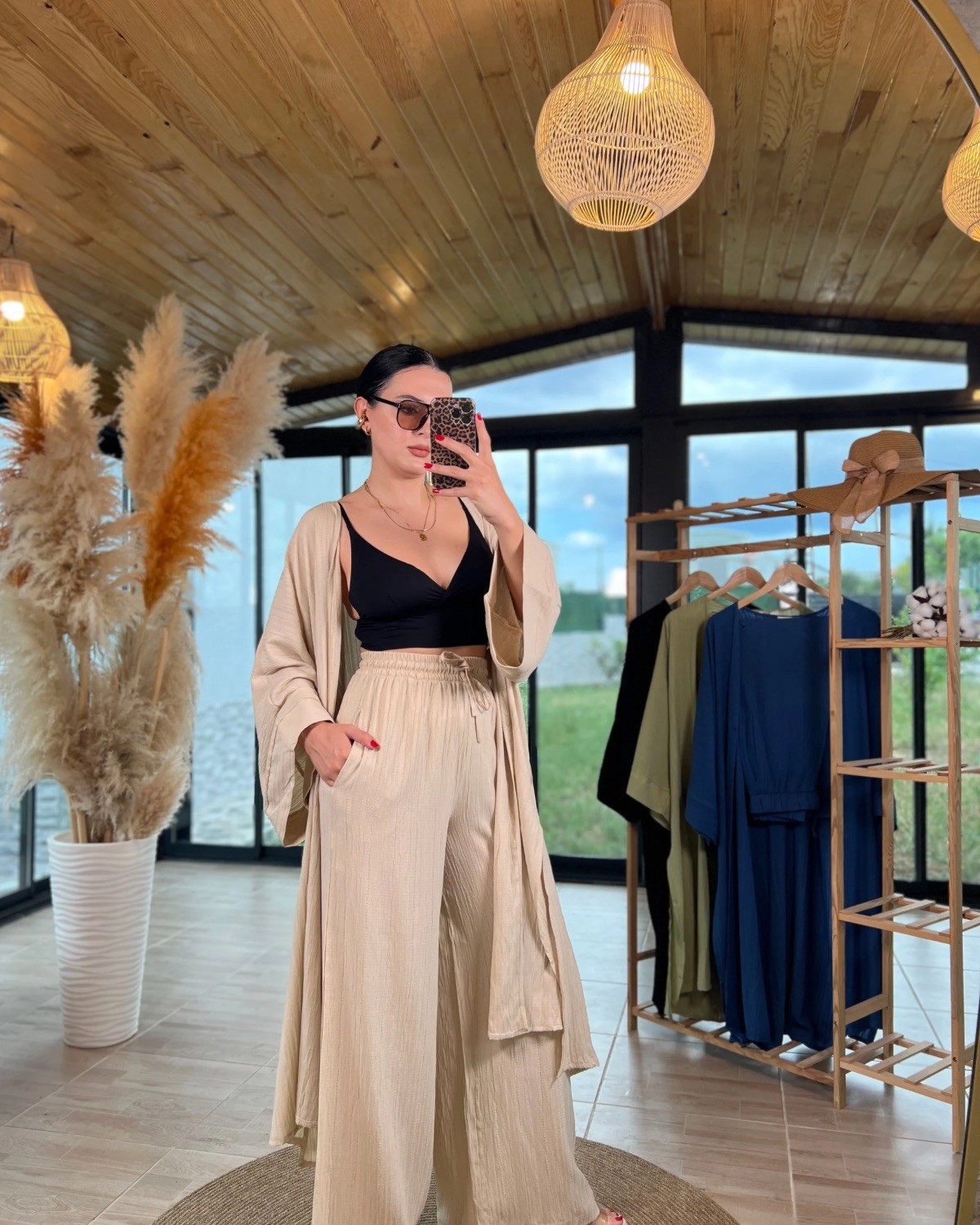 GOFRE BAĞCIK DETAYLI BELİ LASTİKLİ PANTOLON