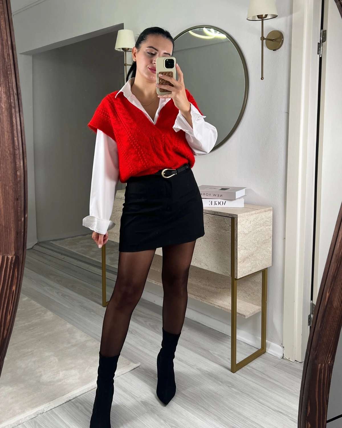 GOLD TOKALI KEMERLİ TOK KUMAŞ MİNİ ETEK  - Siyah