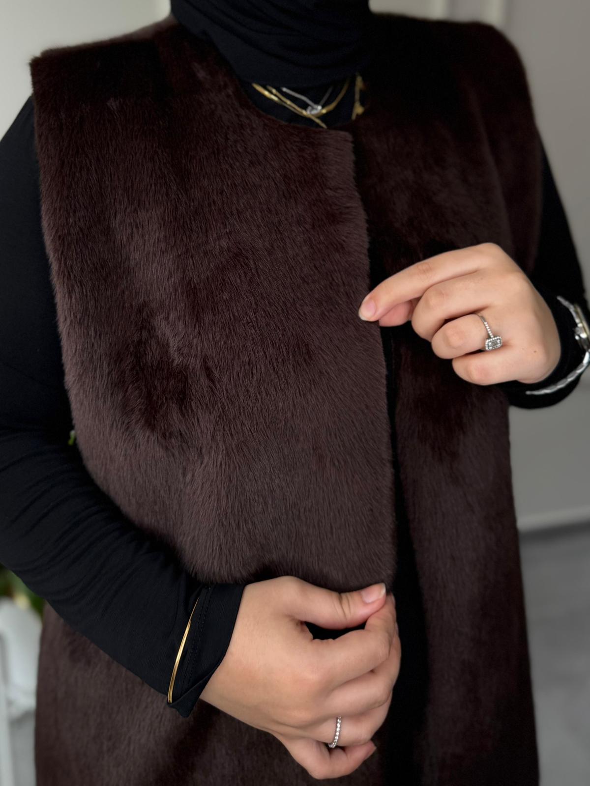 ACI KAHVE İÇİ SÜET PELUŞ YELEK 