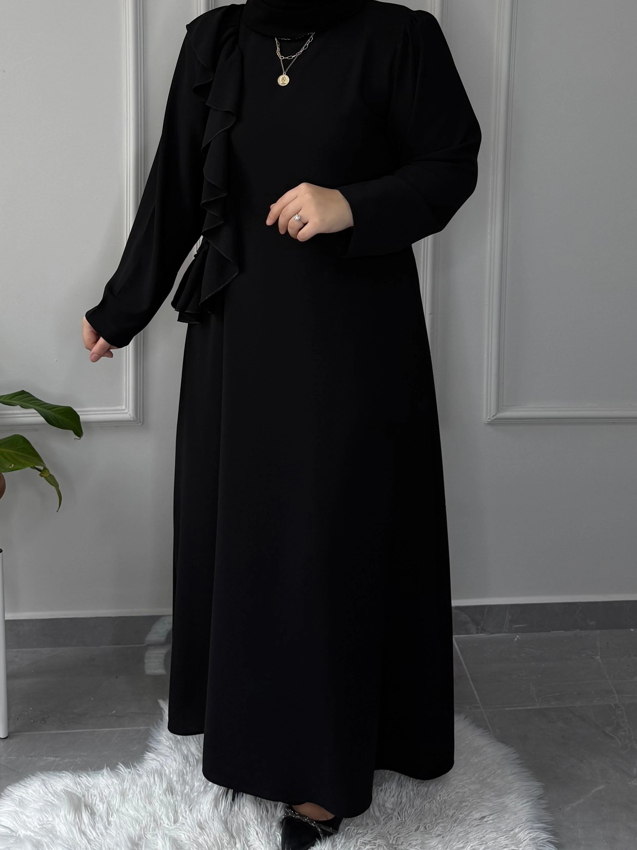  BÜYÜK BEDEN TESETTÜR MODEL İLAYDA DOUBLE KREP ABİYE ELBİSE