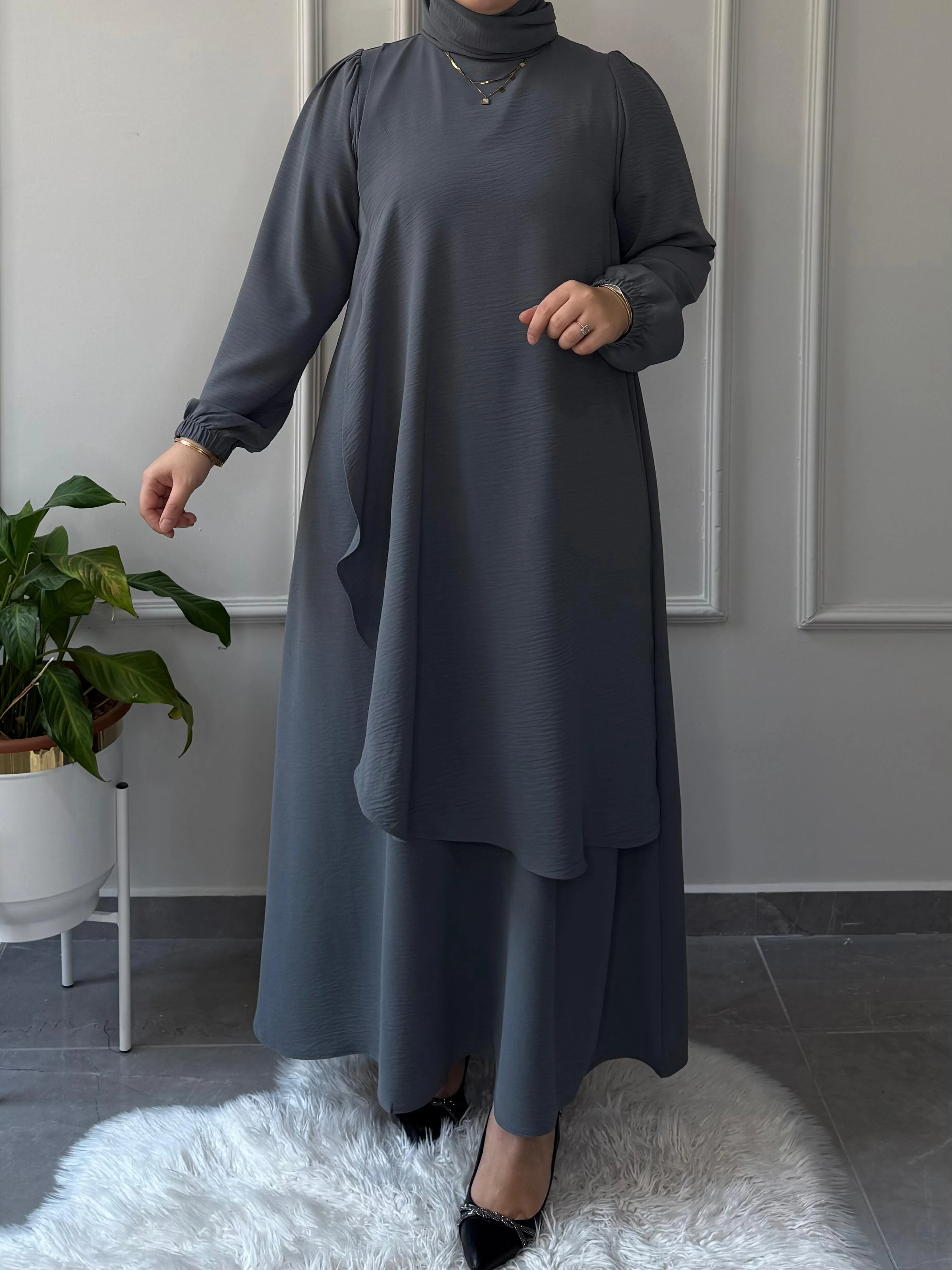 AFİFE MARKA BÜYÜK BEDEN UYUMLU AEROBİN KUMAŞ ÖN ARKA PELERİN ELBİSE 