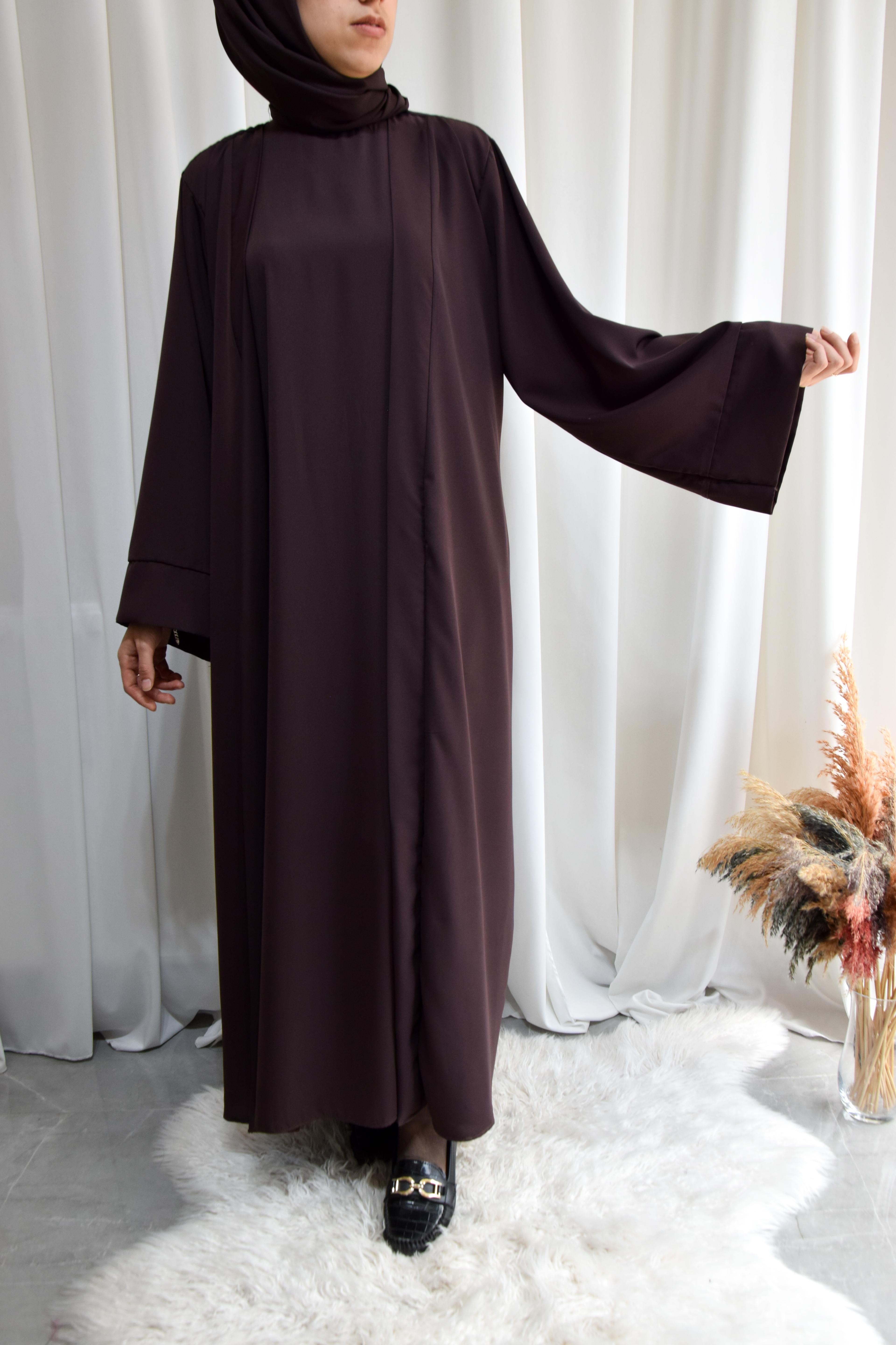 Model Hacer Medine İpeği Yarasa Abaya Takımı (4 Parça) Acı Kahve