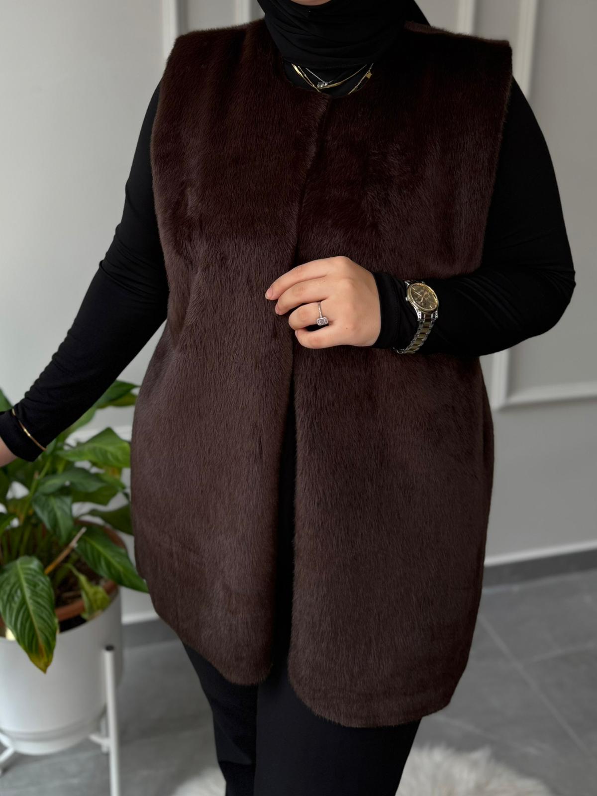 ACI KAHVE İÇİ SÜET PELUŞ YELEK 