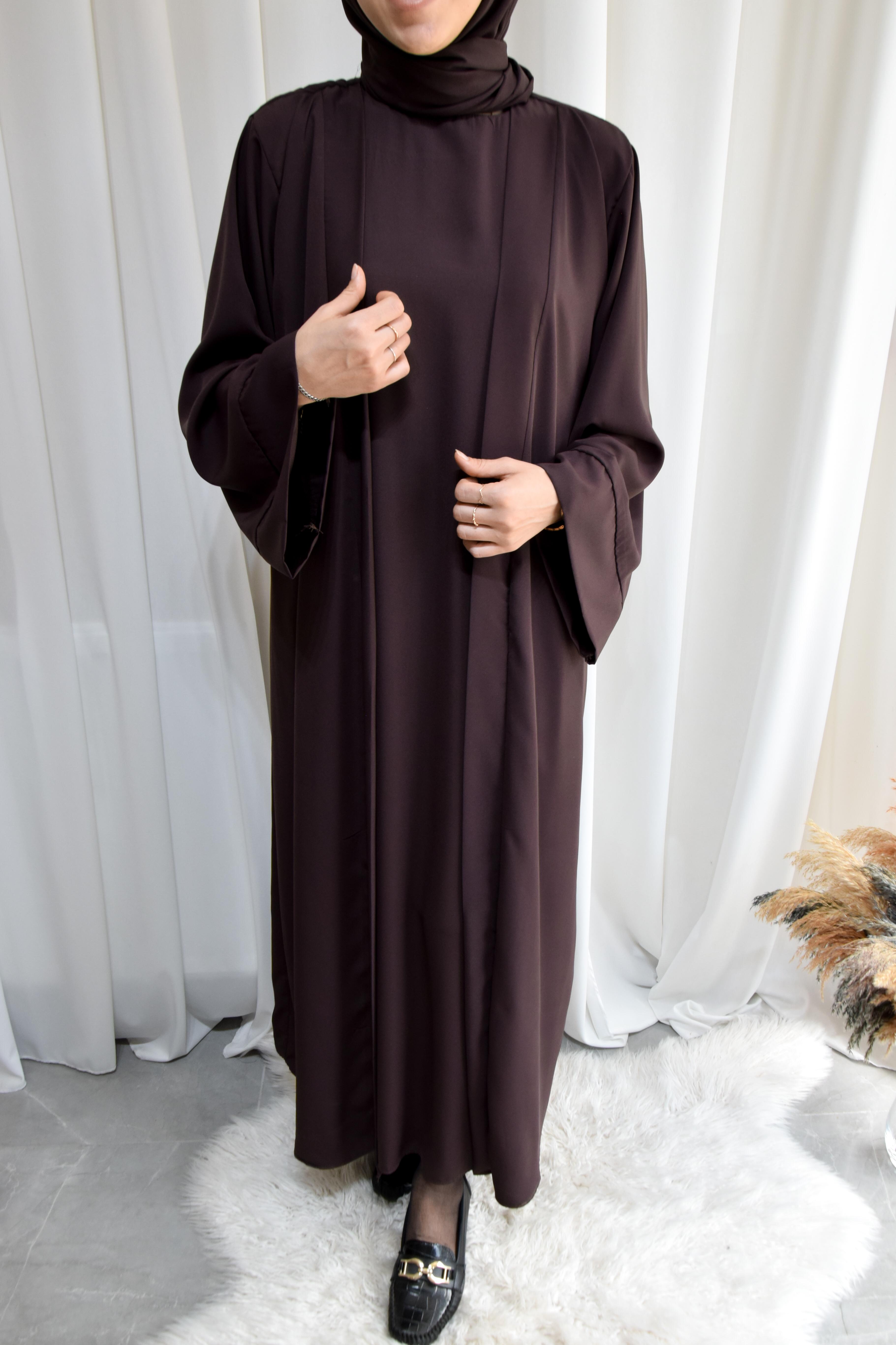 Model Hacer Medine İpeği Yarasa Abaya Takımı (4 Parça) Acı Kahve