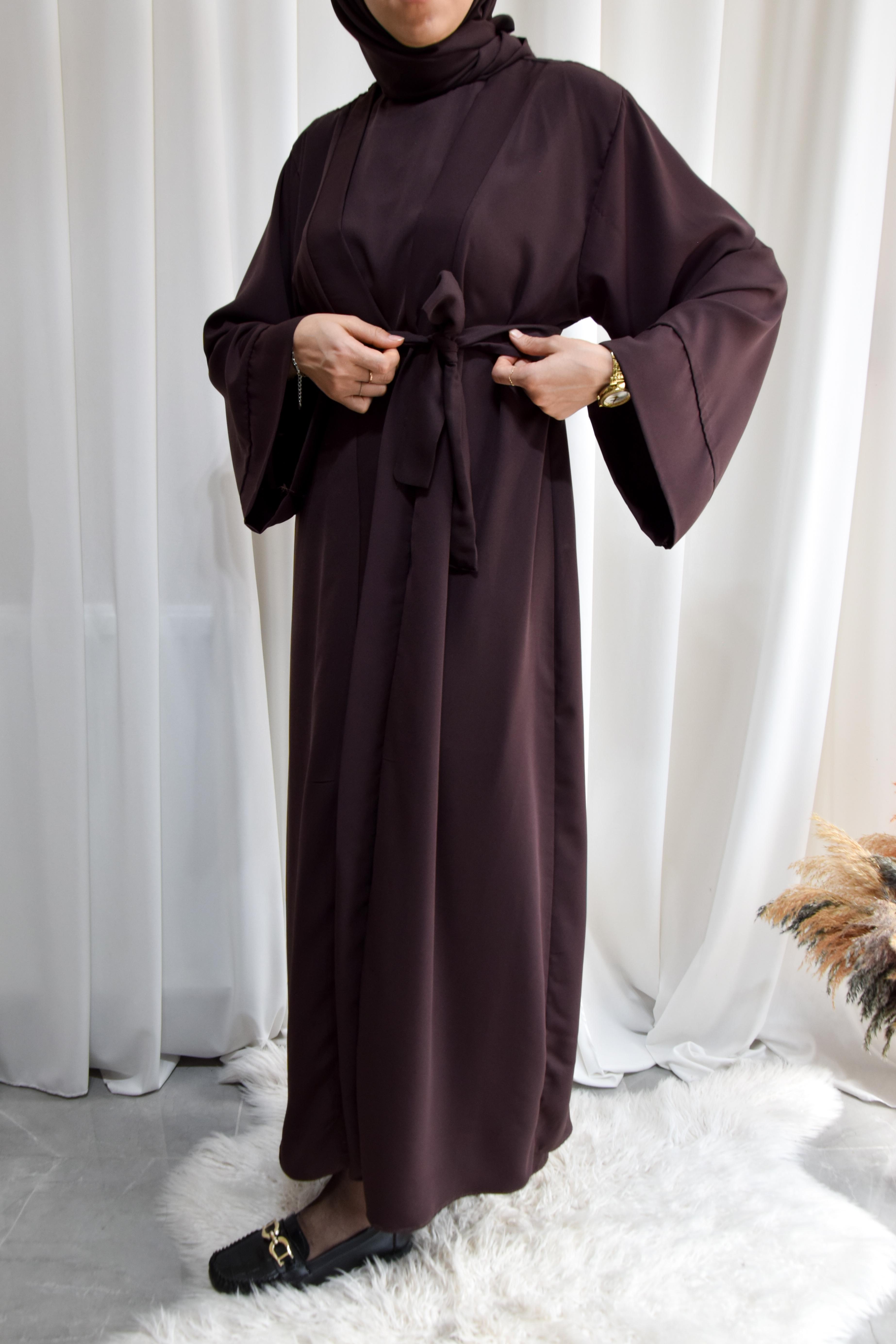 Model Hacer Medine İpeği Yarasa Abaya Takımı (4 Parça) Acı Kahve