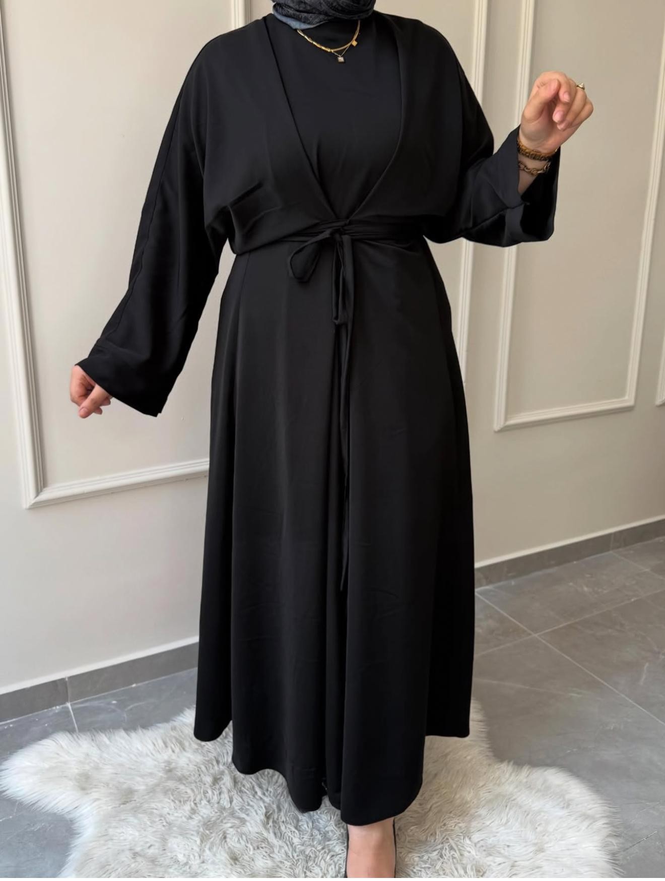 FADİME MODEL ELBİSE,  ABAYA KOL,  BEL BAĞCIKLI TESETTÜR ELBİSE
