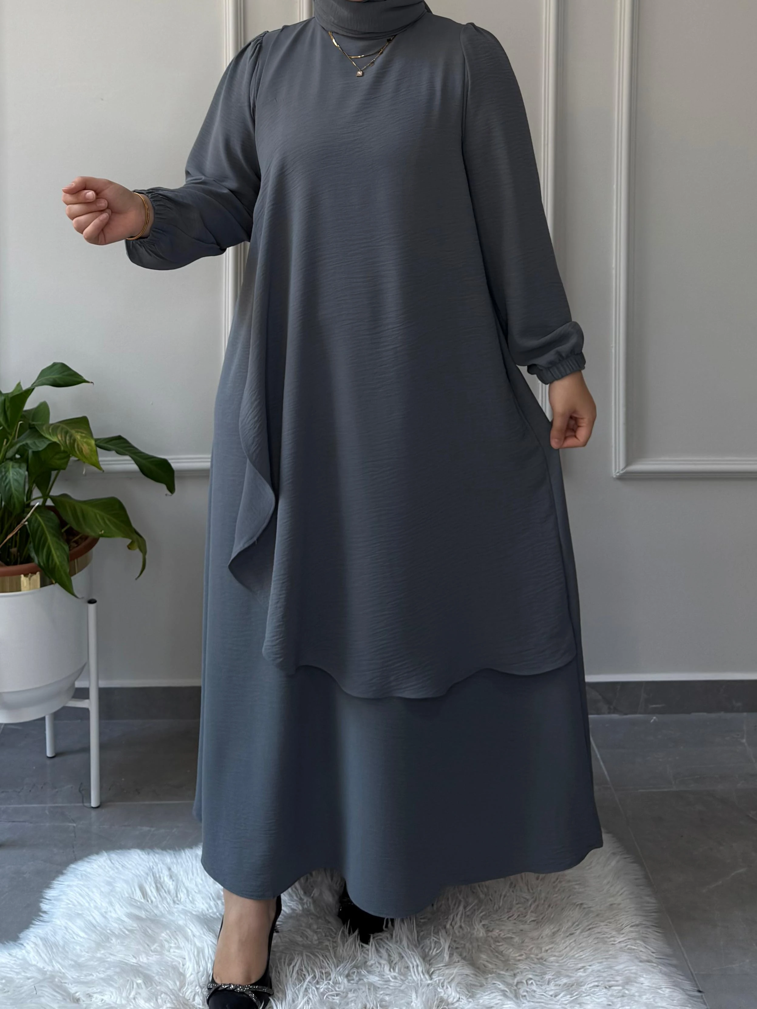 AFİFE MARKA BÜYÜK BEDEN UYUMLU AEROBİN KUMAŞ ÖN ARKA PELERİN ELBİSE 