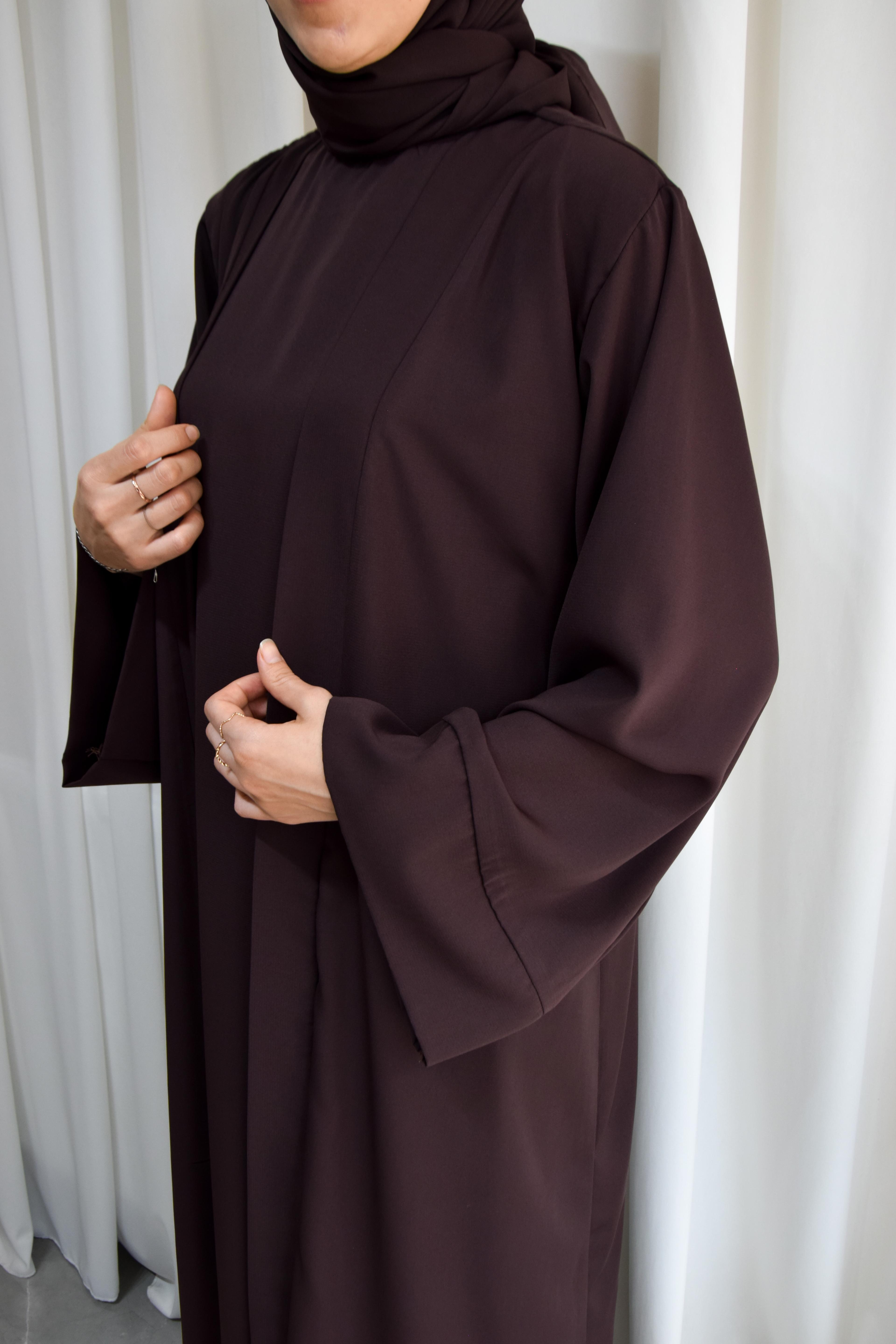 Model Hacer Medine İpeği Yarasa Abaya Takımı (4 Parça) Acı Kahve