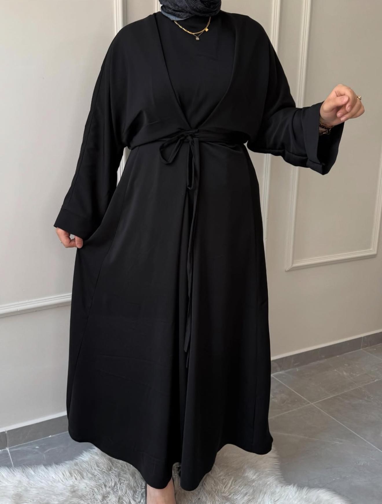 FADİME MODEL ELBİSE,  ABAYA KOL,  BEL BAĞCIKLI TESETTÜR ELBİSE