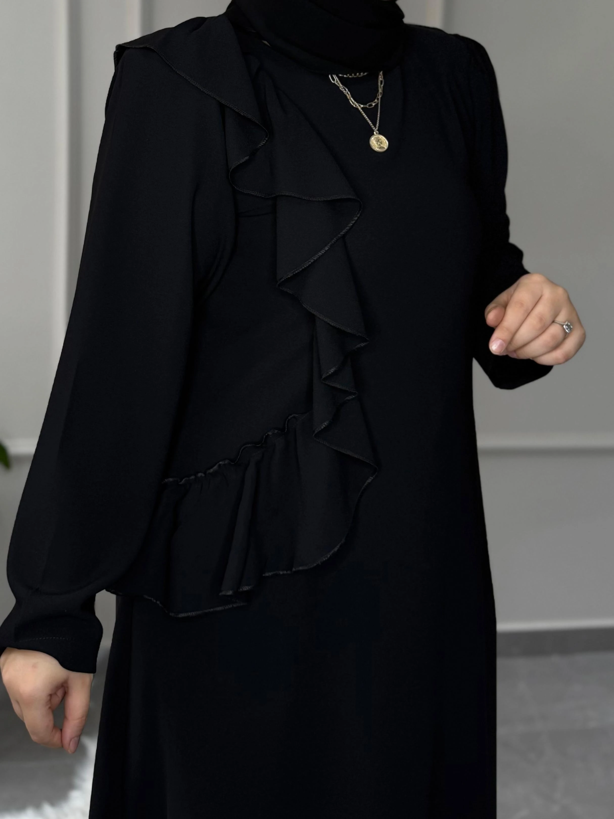  BÜYÜK BEDEN TESETTÜR MODEL İLAYDA DOUBLE KREP ABİYE ELBİSE