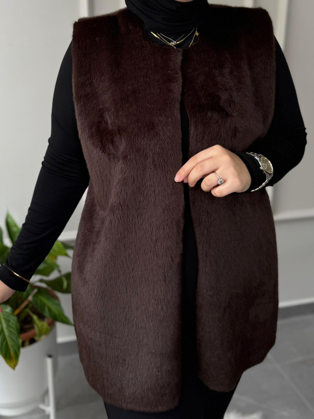 ACI KAHVE İÇİ SÜET PELUŞ YELEK 