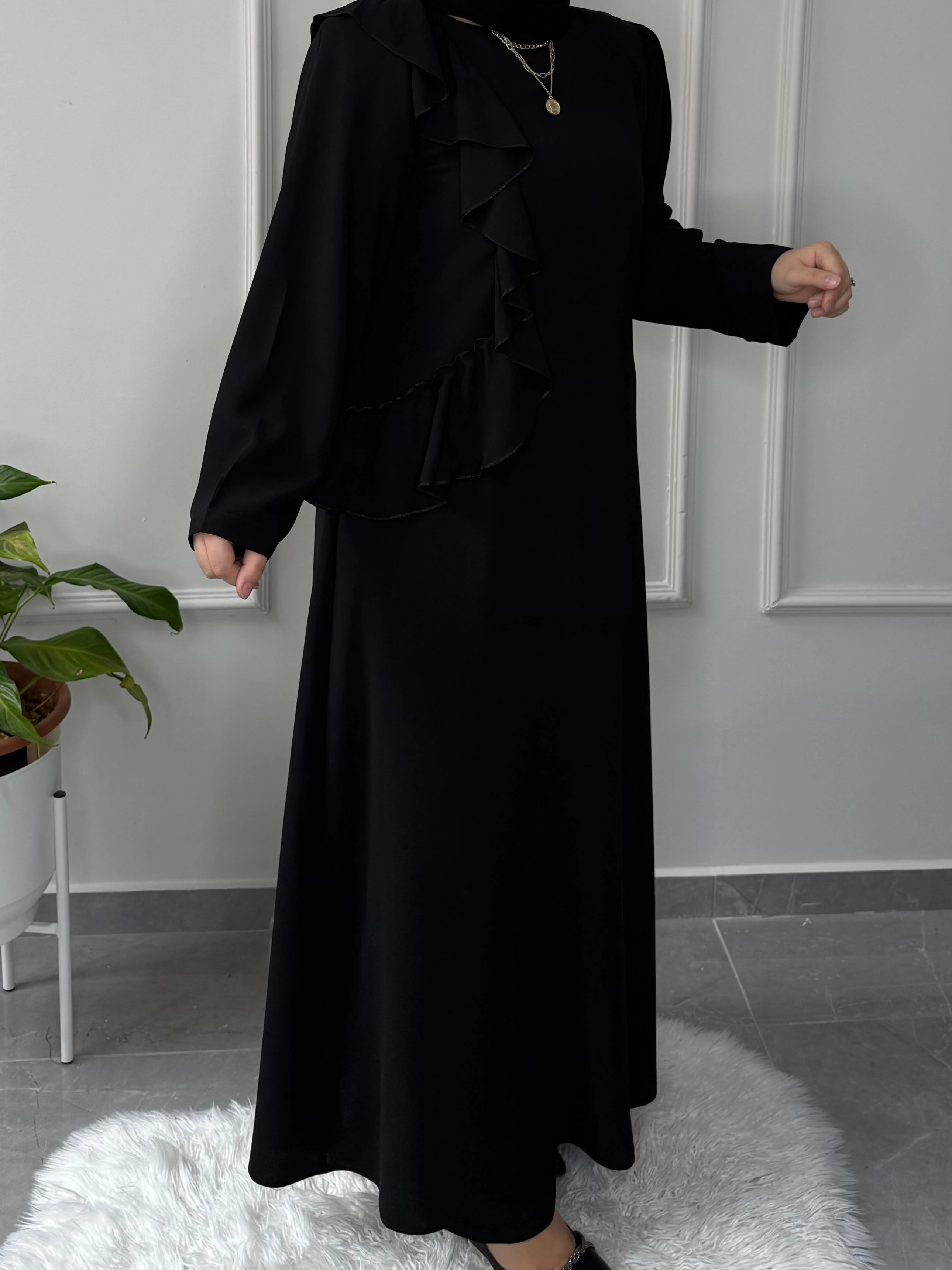  BÜYÜK BEDEN TESETTÜR MODEL İLAYDA DOUBLE KREP ABİYE ELBİSE