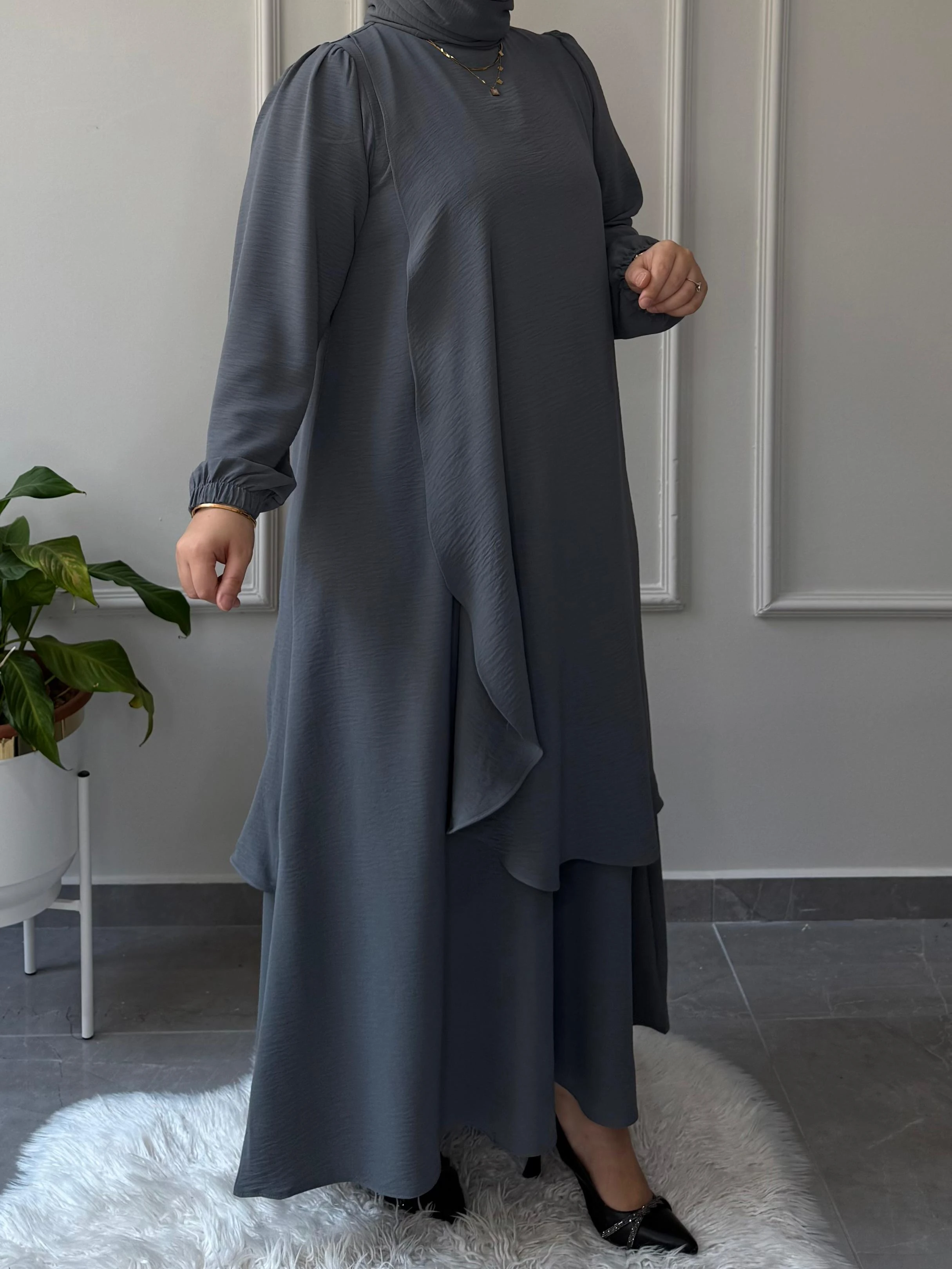 AFİFE MARKA BÜYÜK BEDEN UYUMLU AEROBİN KUMAŞ ÖN ARKA PELERİN ELBİSE 