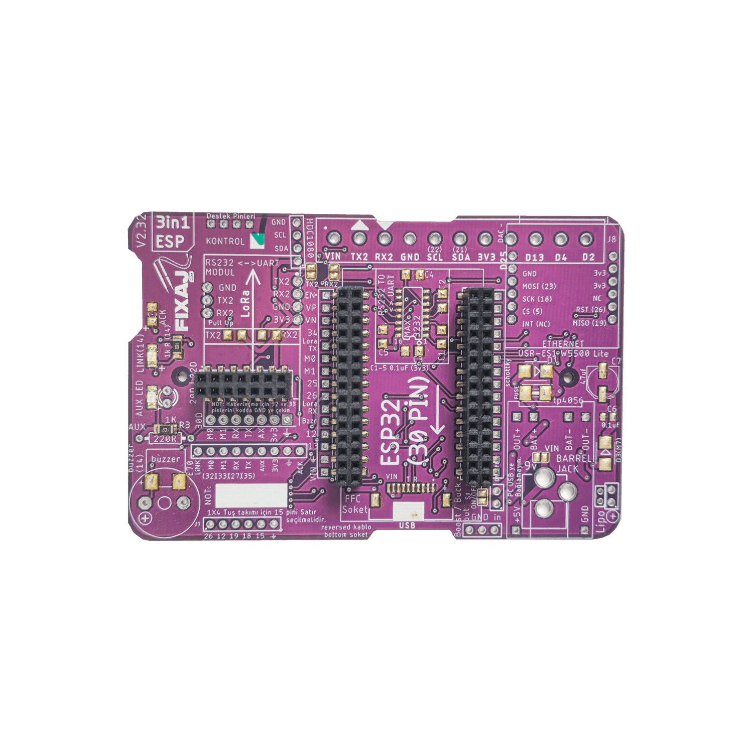 ESP32 DevKit 3in1 Expansion PCB, Soldered, Ready to use