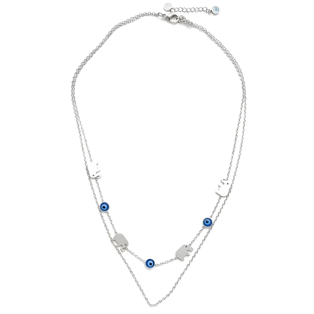 Çift Zincirli Fil Detaylı Kolye