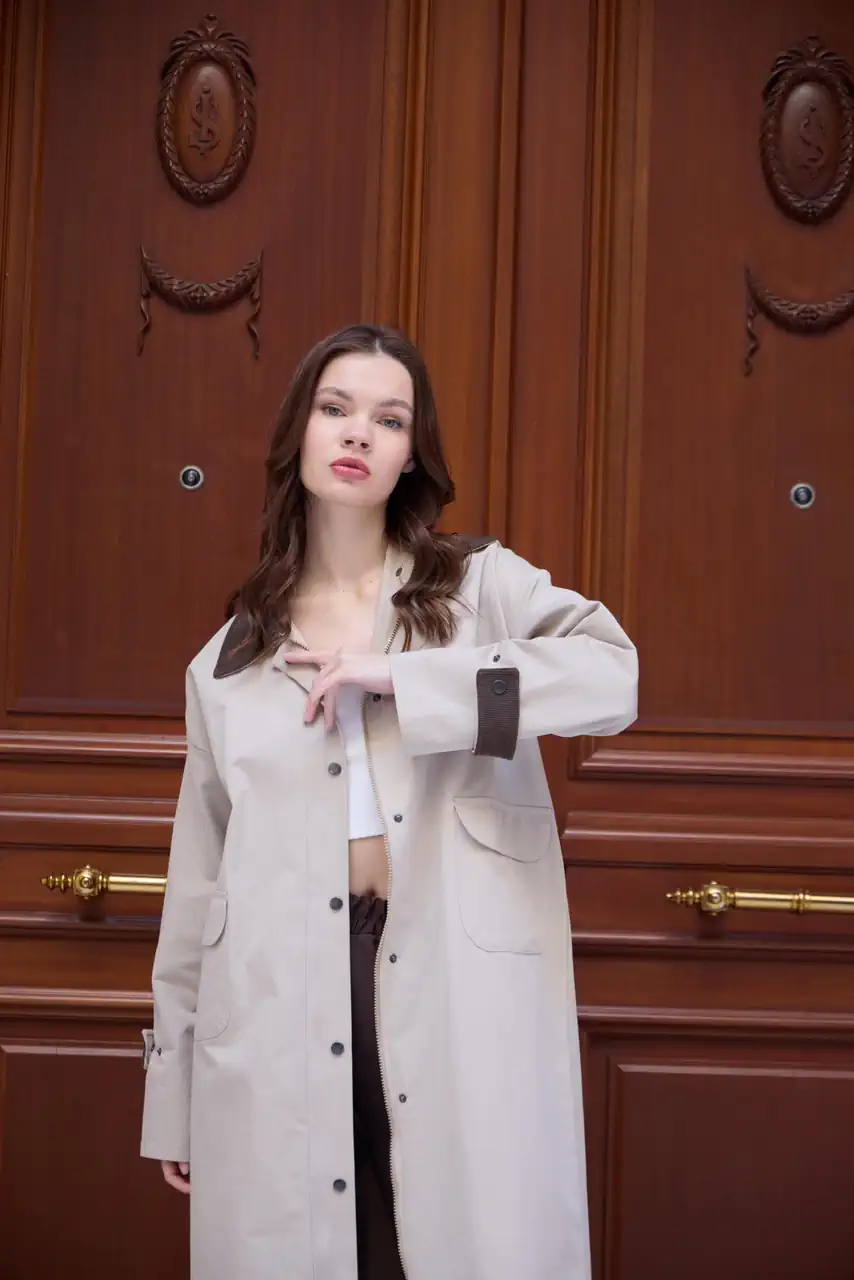 007-kadife yakalı trenç - Taş