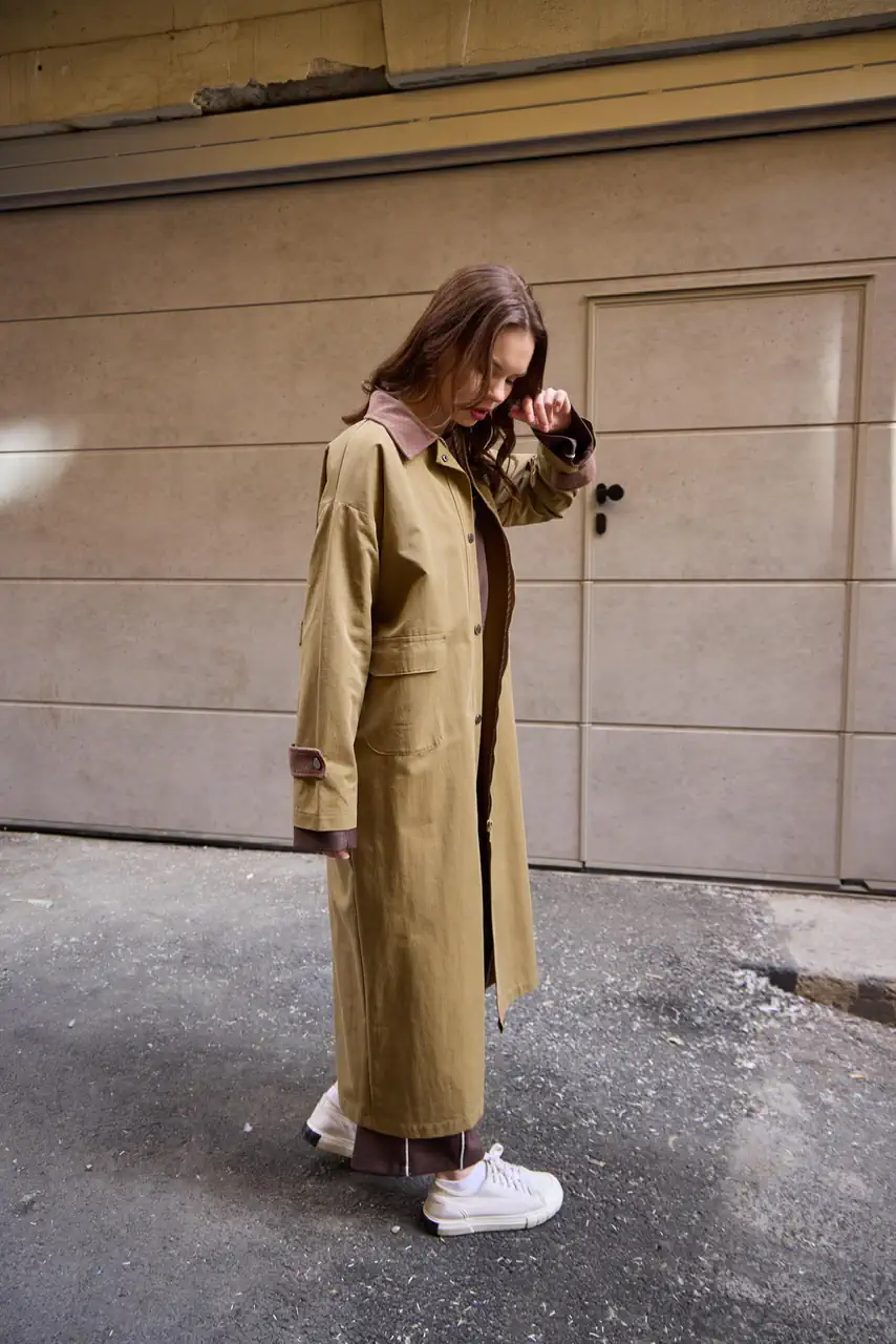 007-kadife yakalı trenç - Haki