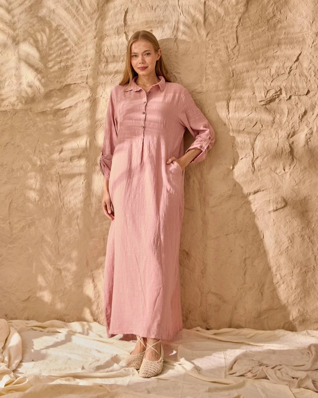 0048 KETEN ELBİSE - pembe
