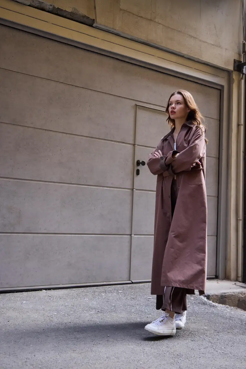 007-kadife yakalı trenç - Kahverengi