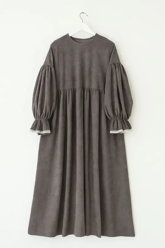 0015 kolu dantelli elbise  - füme