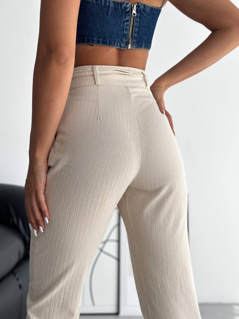 Belden Bağlamalı Keten Pantolon 