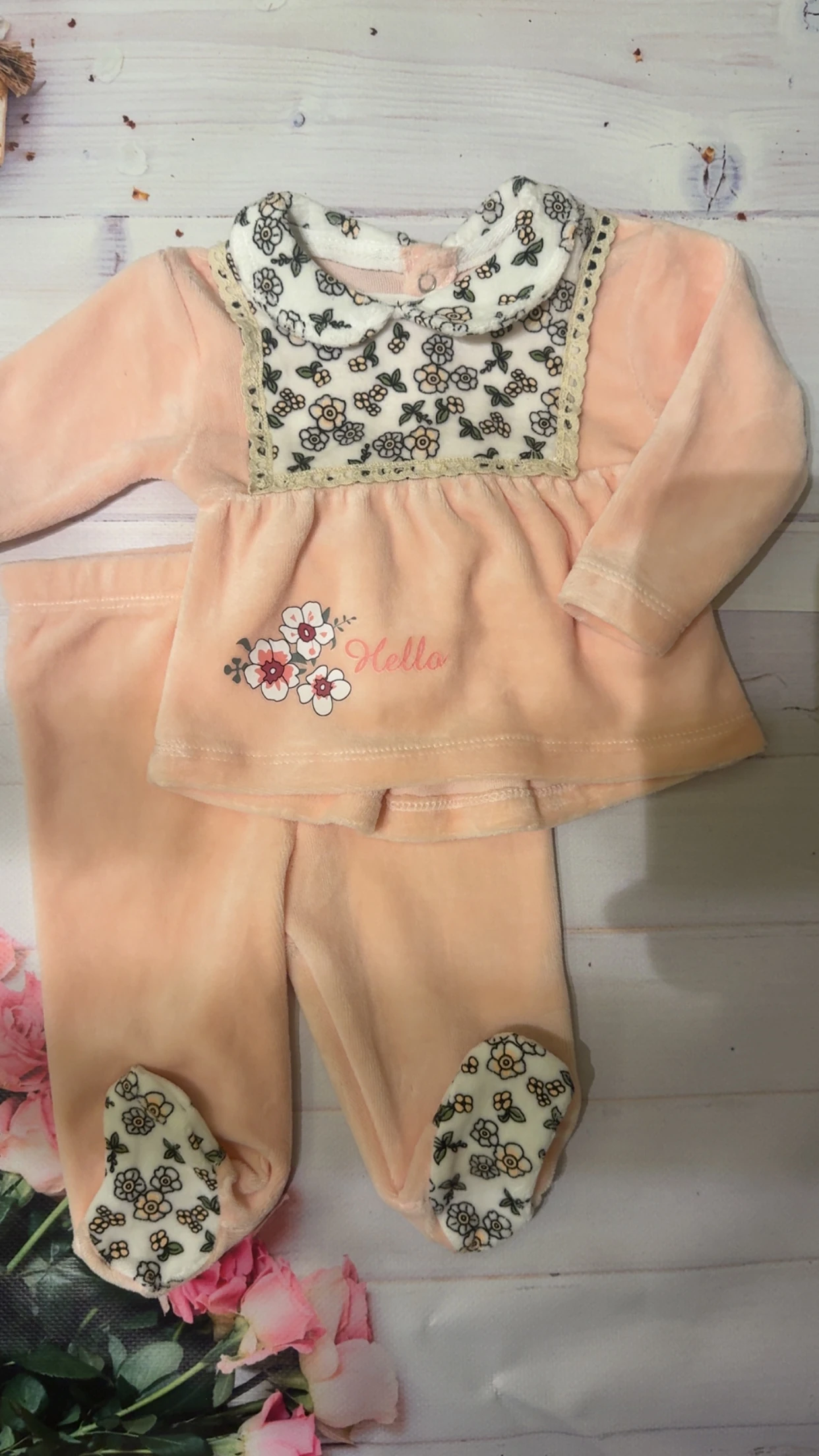 Kadife Çiçek Baskılı 2'li Takım