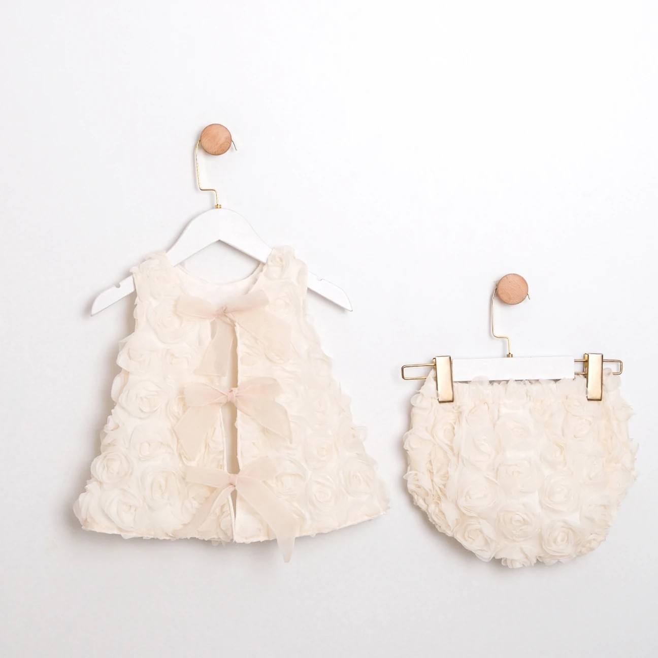 Kız Bebek Ekru Rosa Gül Tasarımlı 2li Takım